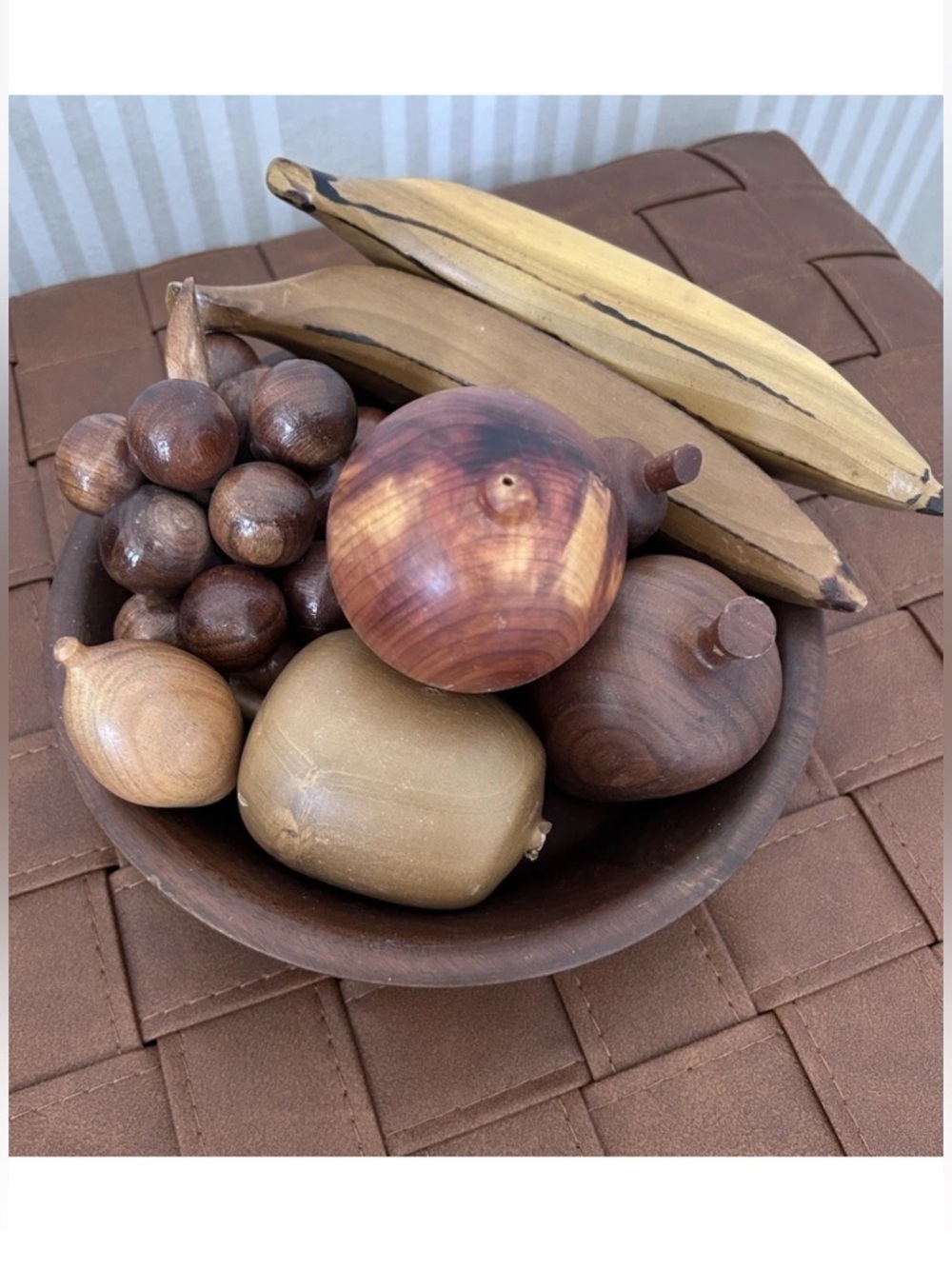 Vintage Mid Century Modern John Cowden Hand Carved Wood Mixed Fruit and Bowl